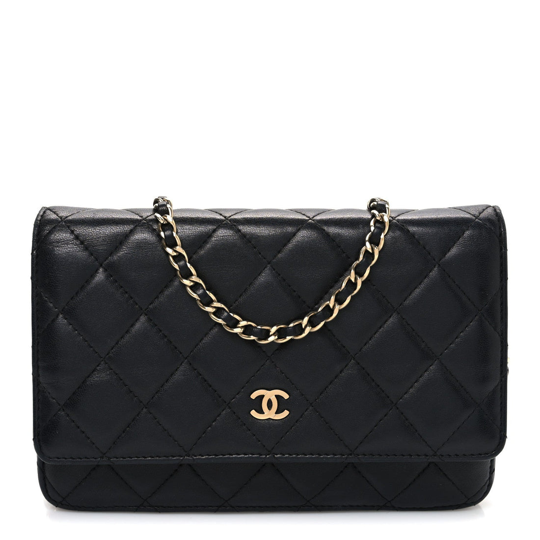 Lambskin Quilted Wallet On Chain WOC Black