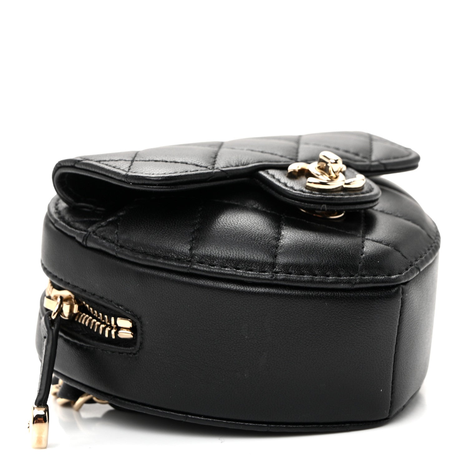 Lambskin Quilted CC In Love Heart Waist Belt Bag With Chain Black