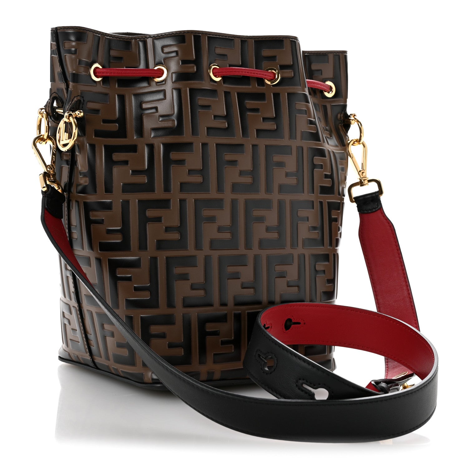 Vitello Grace F is Fendi Bi-Color FF 1974 Embossed Grande Mon Tresor Bucket Bag Maya Black Fragola