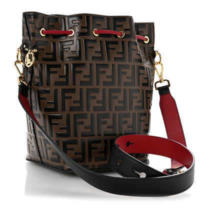 Vitello Grace F is Fendi Bi-Color FF 1974 Embossed Grande Mon Tresor Bucket Bag Maya Black Fragola