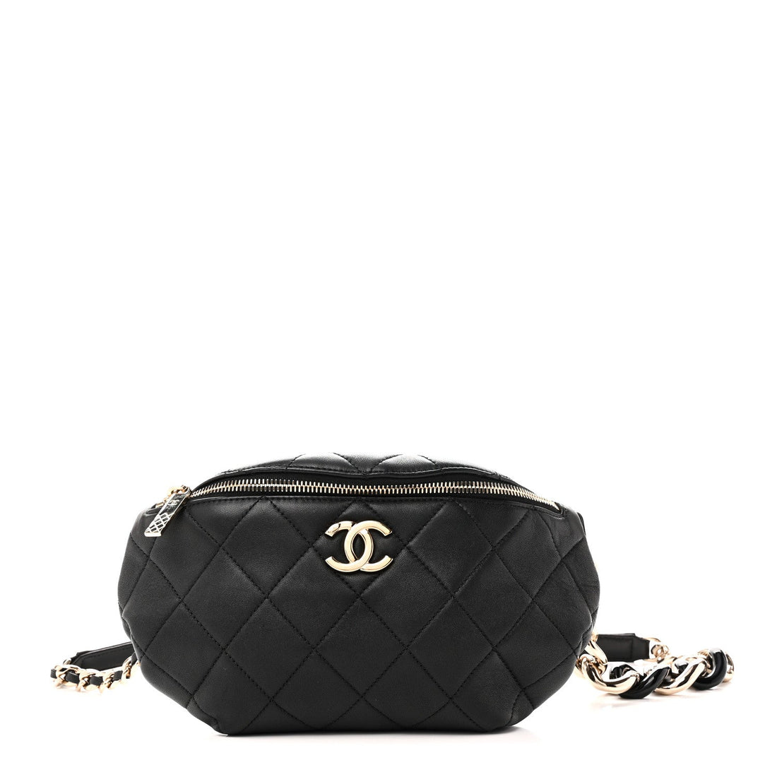 Lambskin Quilted Resin Bi-Color Waist Bag Fanny Pack Black