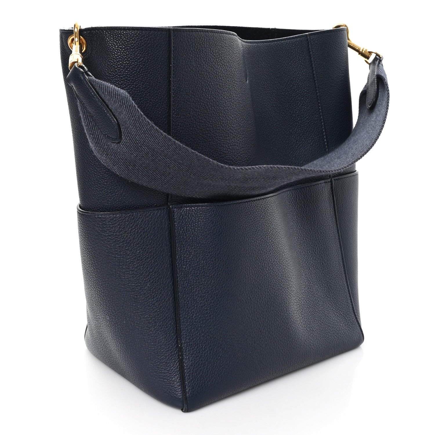 Soft Grained Calfskin Sangle Bucket Bag Navy Blue