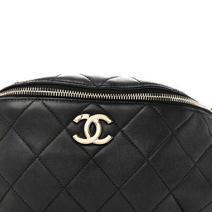 Lambskin Quilted Resin Bi-Color Waist Bag Fanny Pack Black