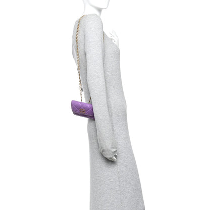 Lambskin Enamel Quilted Pending CC Flap Belt Bag Purple