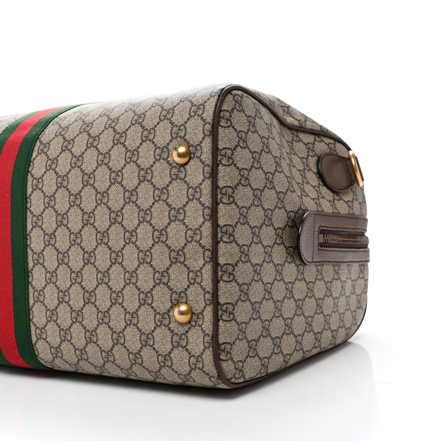 GG Supreme Monogram Textured Dollar Calfskin Web Medium Ophidia Carry-On Duffle Bag Beige Ebony New Acero