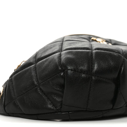 Shiny Lambskin Quilted Belt Bag Black