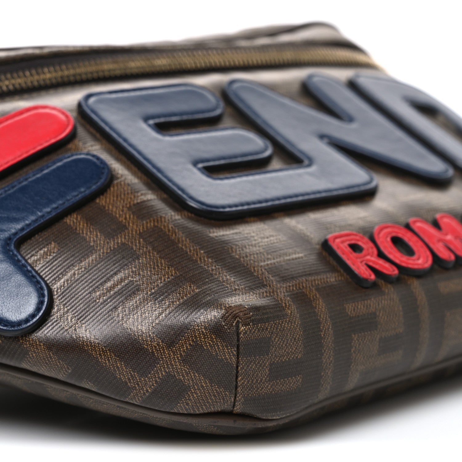 X FILA Glazed Fabric Vitello Century FF 1974 Mania Belt Bag Mogano Panna Blueberry Mogano Panna Blueberry