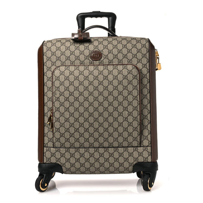 GG Supreme Monogram Azalea Calfskin Retro Interlocking G Small Savoy Cabin Trolley Beige Ebony Brown Sugar