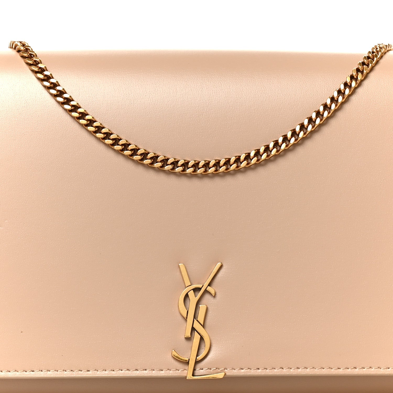Glossy Calfskin Monogram Chain Wallet Dark Beige