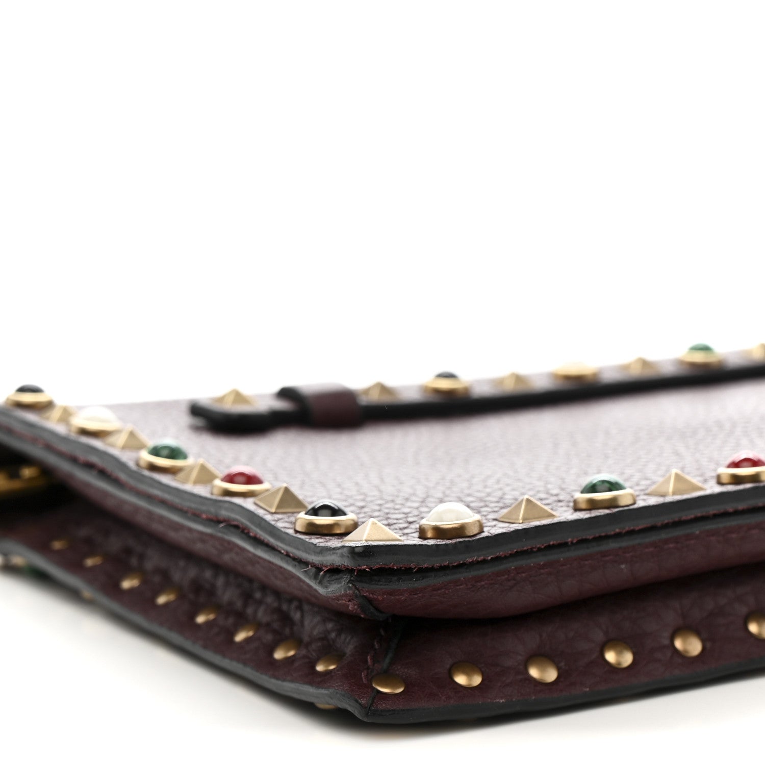 Pebbled Calfskin Rockstud Rolling Wristlet Clutch  Rubin