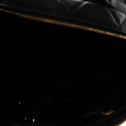 Shiny Grained Calfskin Quilted Large Travel Bowling Bag Black