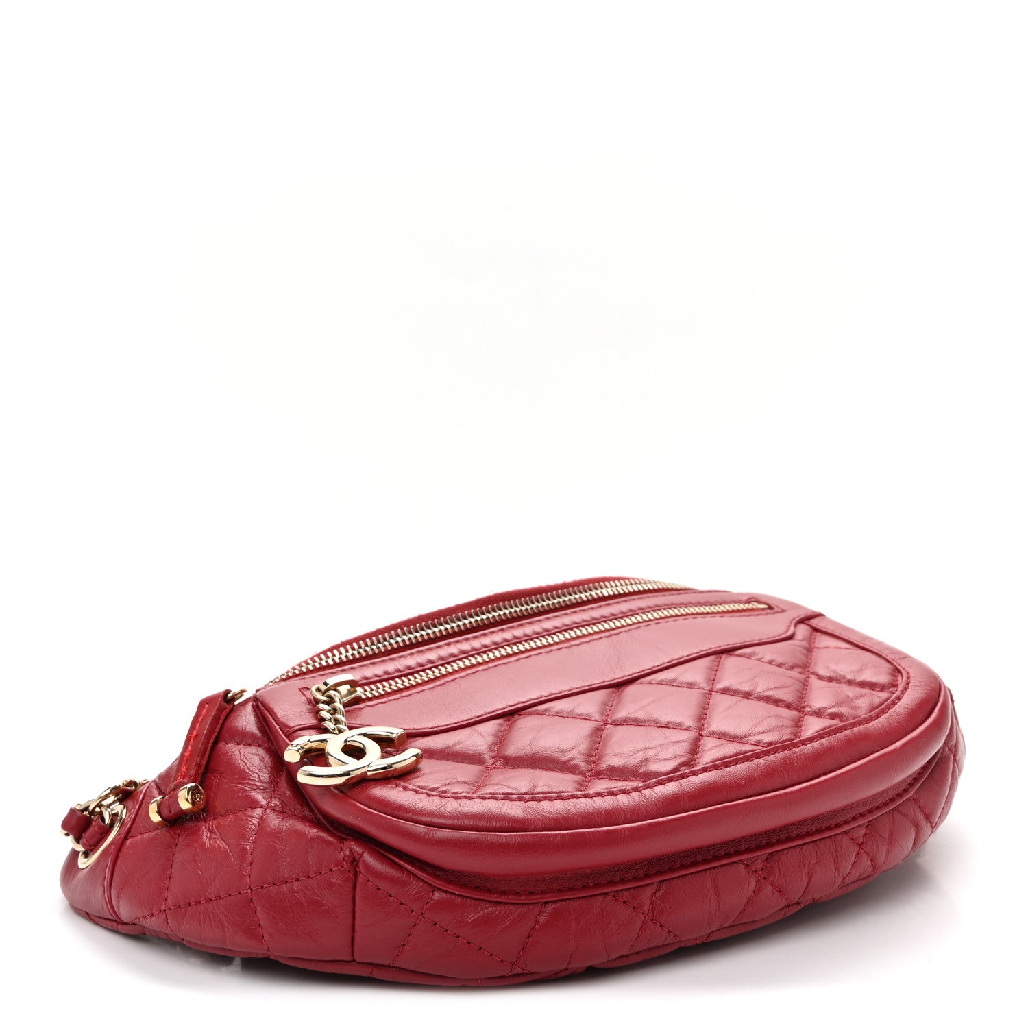 Aged Calfskin Quilted Waist Bag With Coin Purse  Red