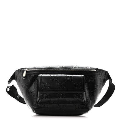 Calfskin GG Tennis Embossed Pocket Belt Bag Black