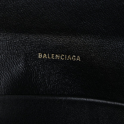 Shiny Box Calfskin Hourglass Flap Flat Pouch Black