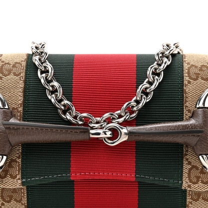 Monogram Textured Dollar Calfskin Heavy Grosgrain Web Small Maxi Horsebit Chain Shoulder Bag Beige Ebony New Acero