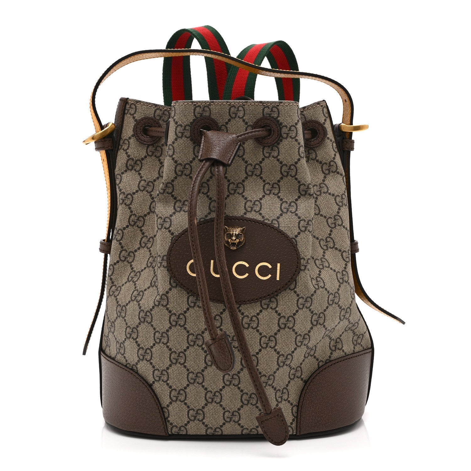 GG Supreme Monogram Neo Vintage Drawstring Bucket Backpack Beige New Acero Crop