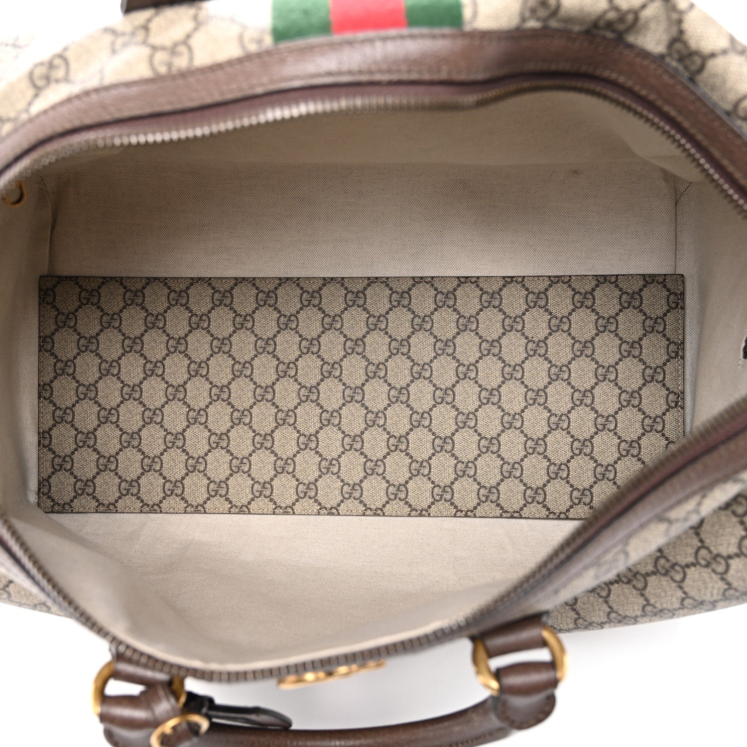 GG Supreme Monogram Textured Dollar Calfskin Web Medium Ophidia Carry-On Duffle Bag Beige Ebony New Acero