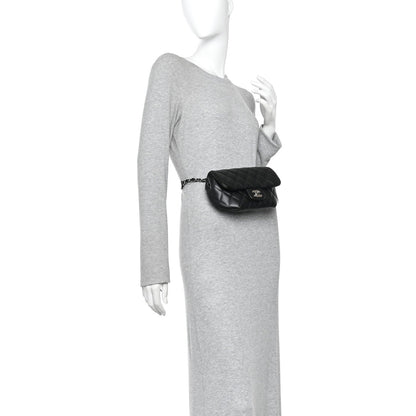 Calfskin Quilted CC Uniform Flap Belt Bag Black