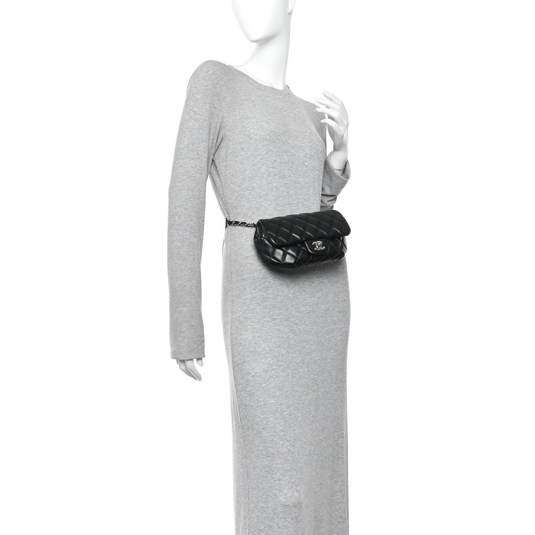 Calfskin Quilted CC Uniform Flap Belt Bag Black