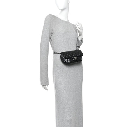 Calfskin Quilted CC Uniform Flap Belt Bag Black