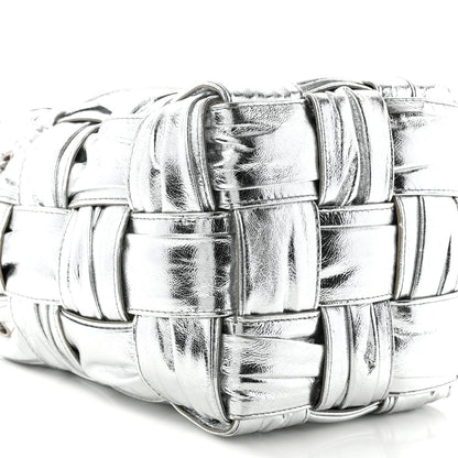 Metallic Calfskin Intrecciato Foulard Bucket Bag Silver