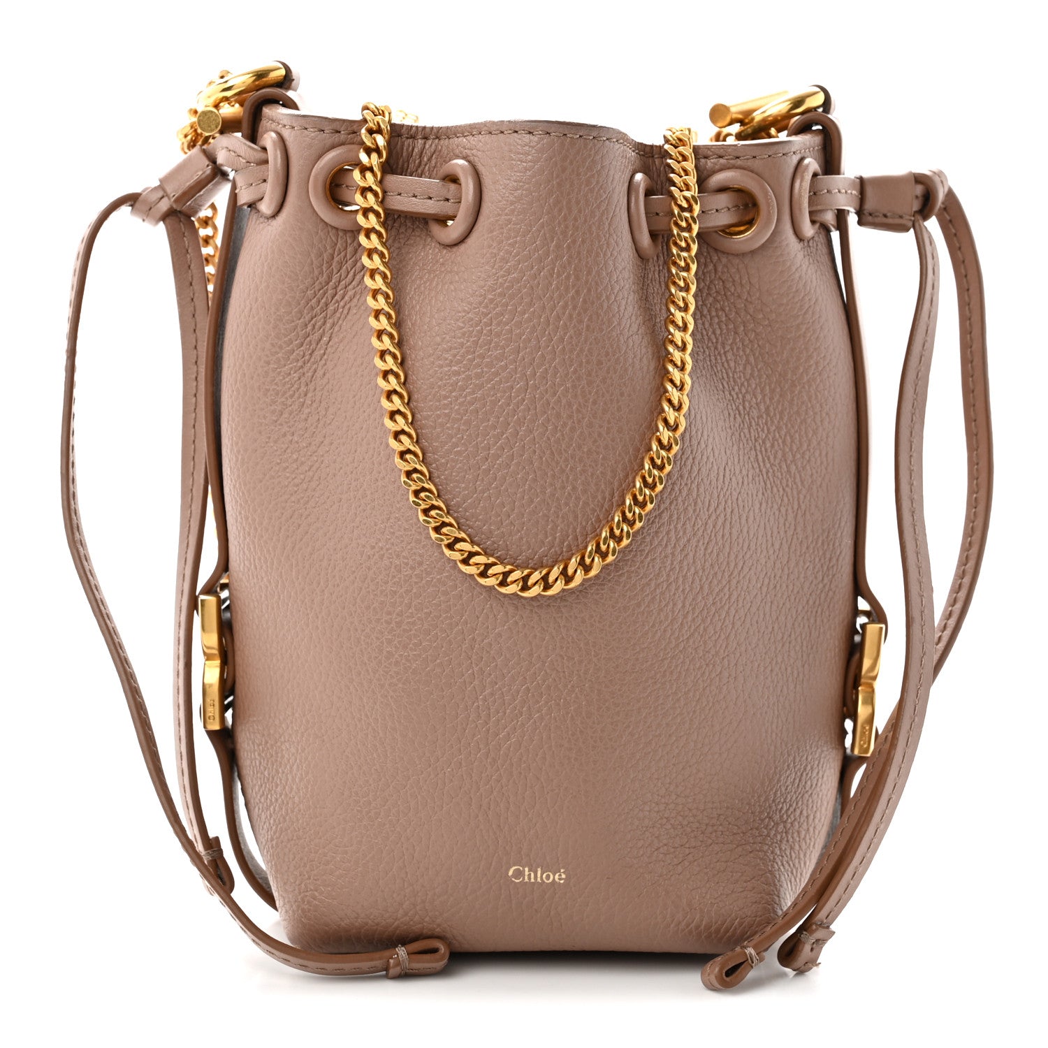 Grained Calfskin Micro Marcie Bucket Bag Woodrose