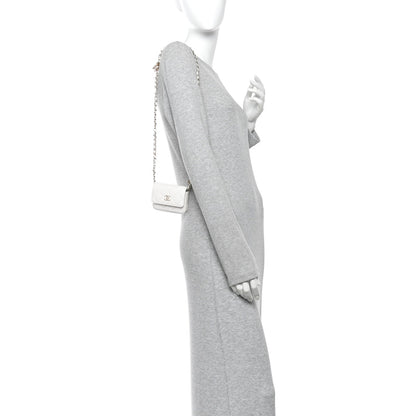 Caviar Quilted Belt Bag With Charms On Chain White