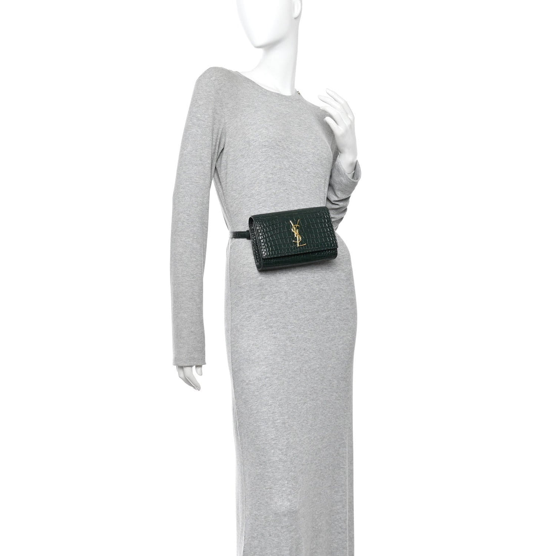 Calfskin Crocodile Embossed Monogram Kate Belt Bag  Dark Mint