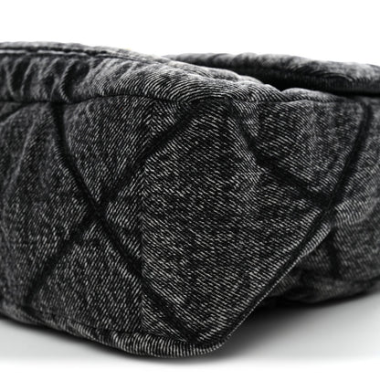 Washed Denim Quilted Large Flap Bag Black