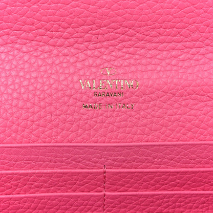 Pebbled Calfskin Rockstud Flip Lock Wallet On Chain Feminine Pink