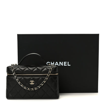 Caviar Quilted Top Handle Slim Vanity With Chain Black