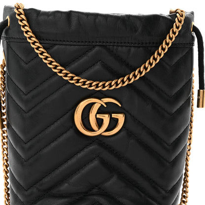 Calfskin Matelasse Mini GG Marmont 2.0 Bucket Bag Black