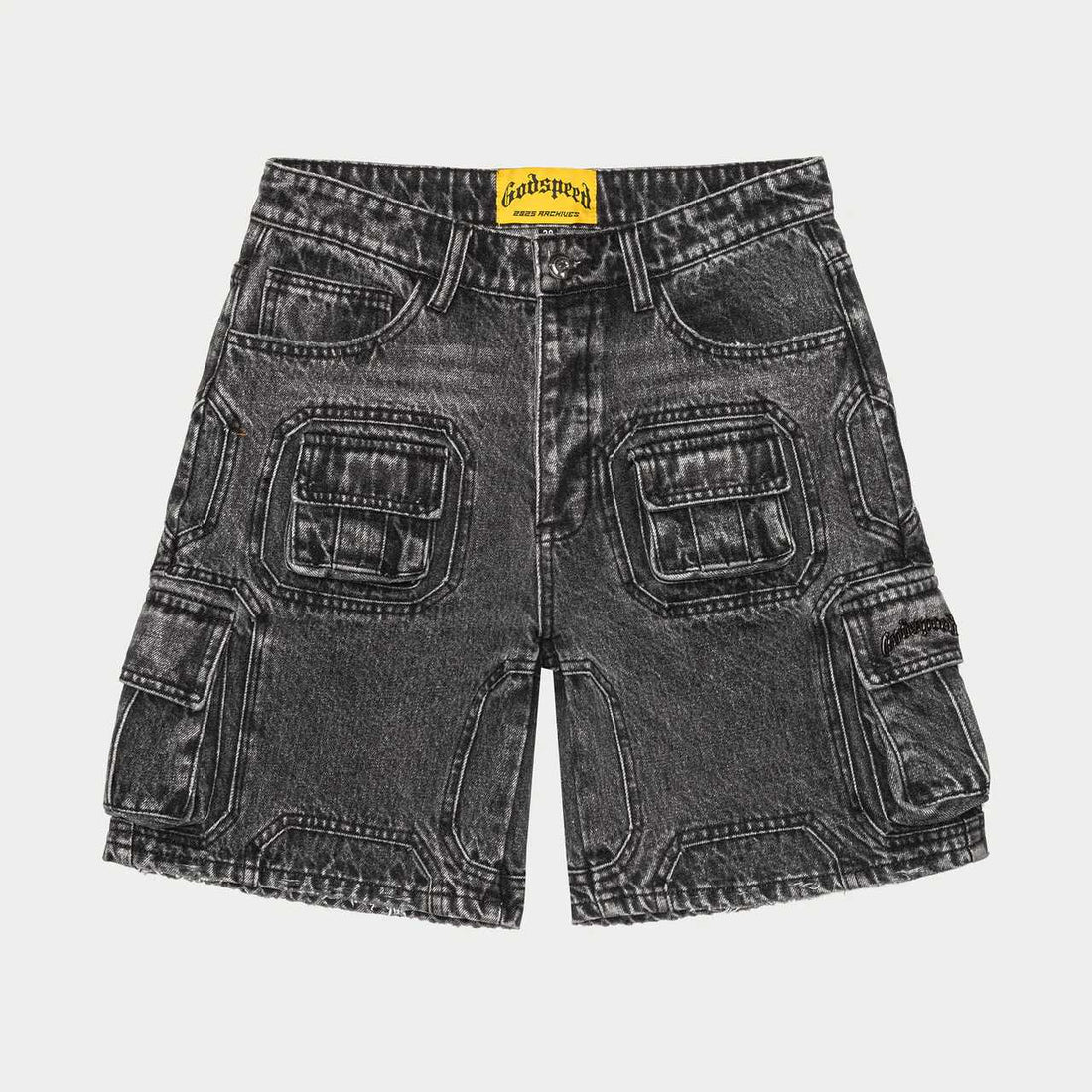 Godspeed NYC Octagon Cargo Denim Shorts (Grey Wash)
