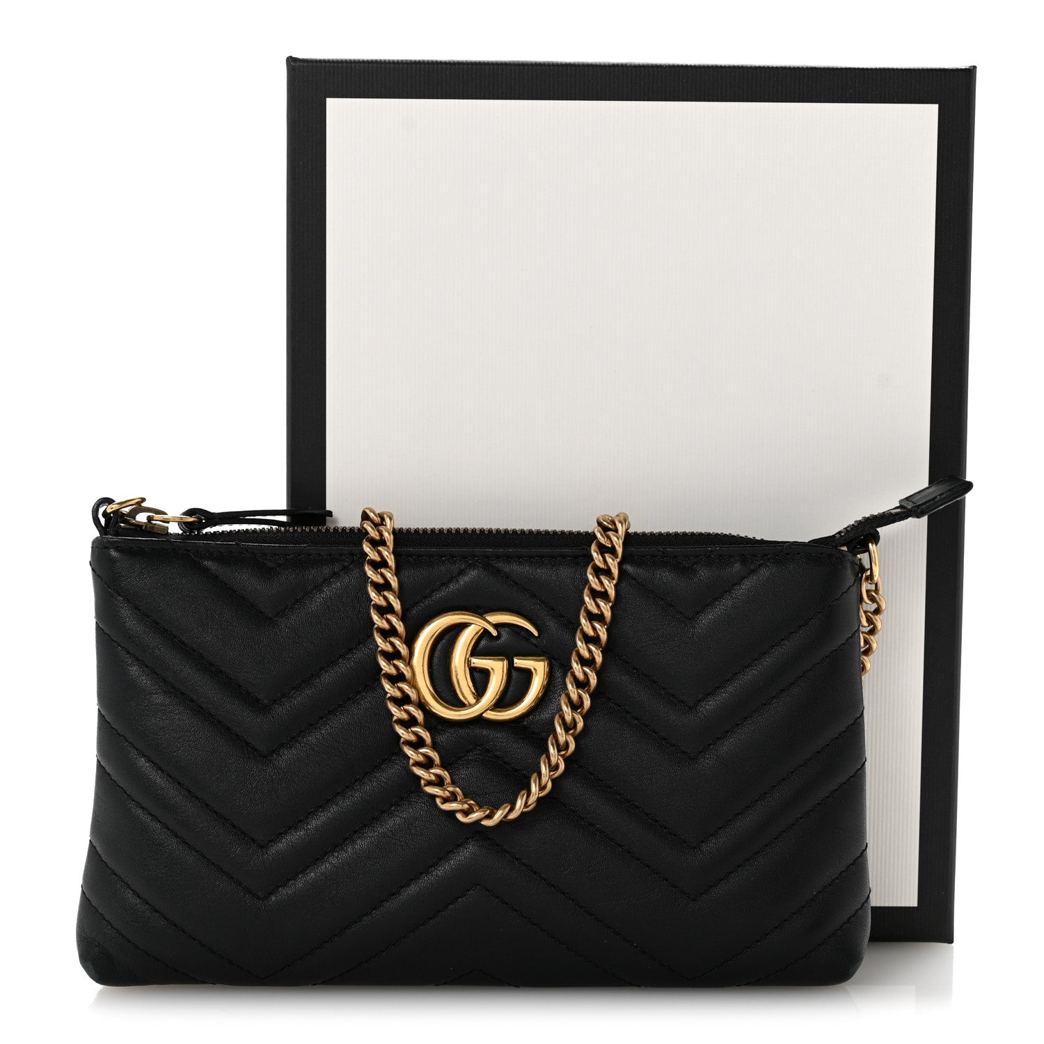 Calfskin Matelasse Mini GG Marmont Chain Bag Black