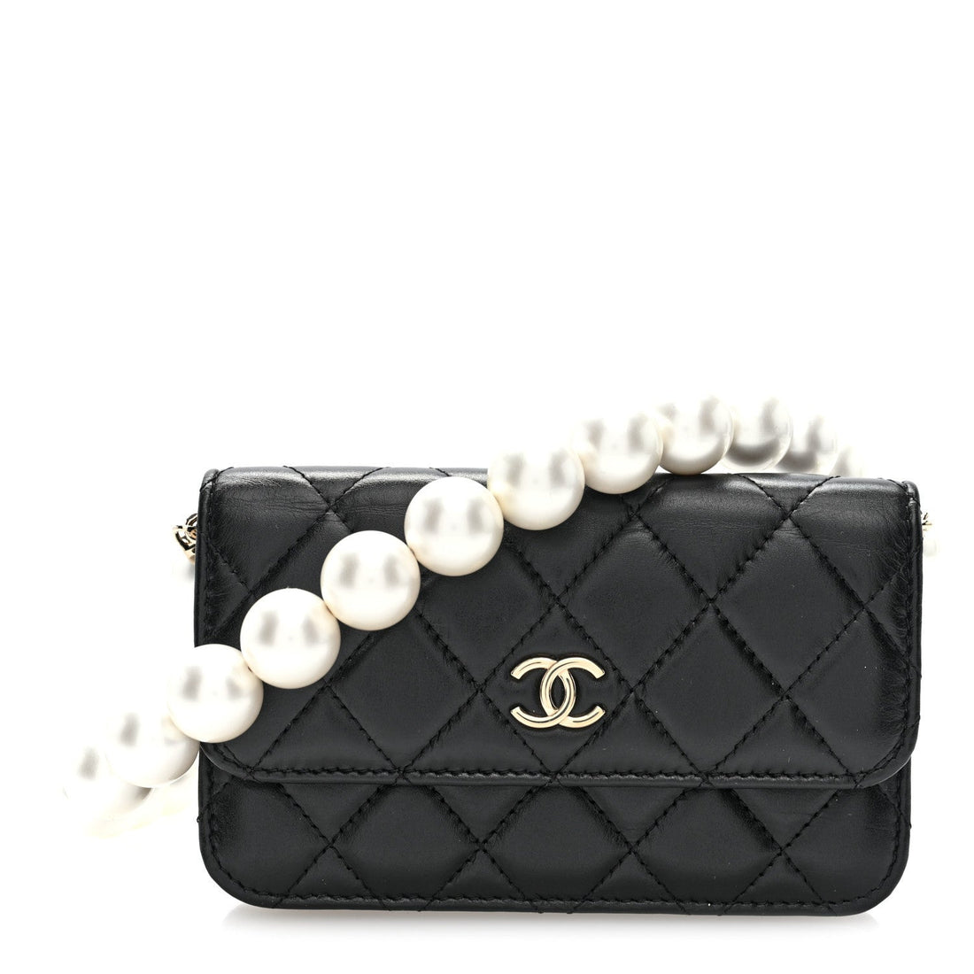 Calfskin Quilted Maxi Pearls Clutch With Chain Black