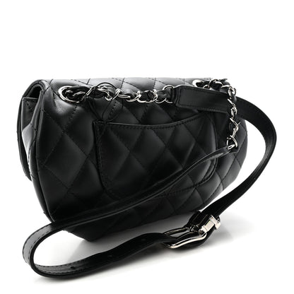 Calfskin Quilted CC Uniform Flap Belt Bag Black