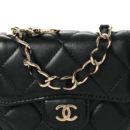 Lambskin Quilted Mini Chain Belt Bag Black