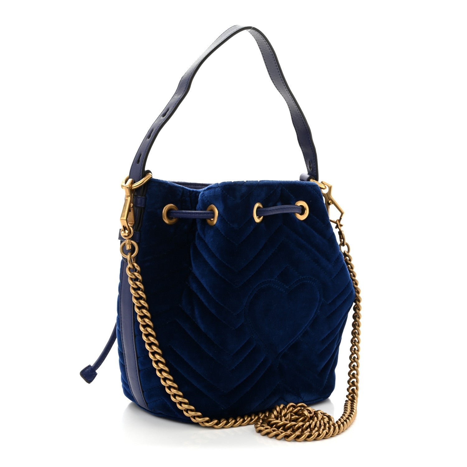 Velvet Matelasse GG Marmont Bucket Bag Cobalt Blue