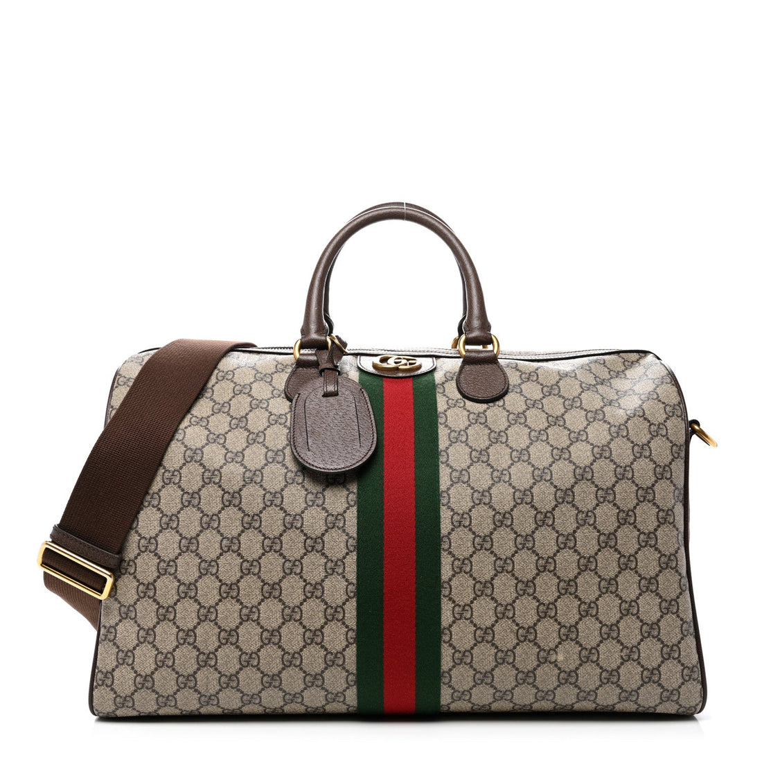 GG Supreme Monogram Textured Dollar Calfskin Web Medium Ophidia Carry-On Duffle Bag Beige Ebony New Acero