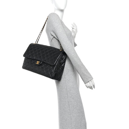 Calfskin Quilted XXL Travel Flap Bag Black