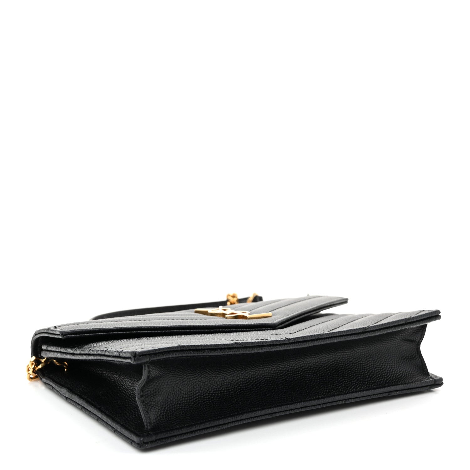 Grain De Poudre Matelasse Chevron Monogram Envelope Chain Wallet Black