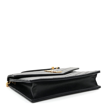 Grain De Poudre Matelasse Chevron Monogram Envelope Chain Wallet Black