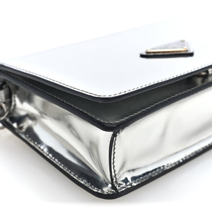 Spazzolato Flap Slide Chain Shoulder Bag Argento Argento
