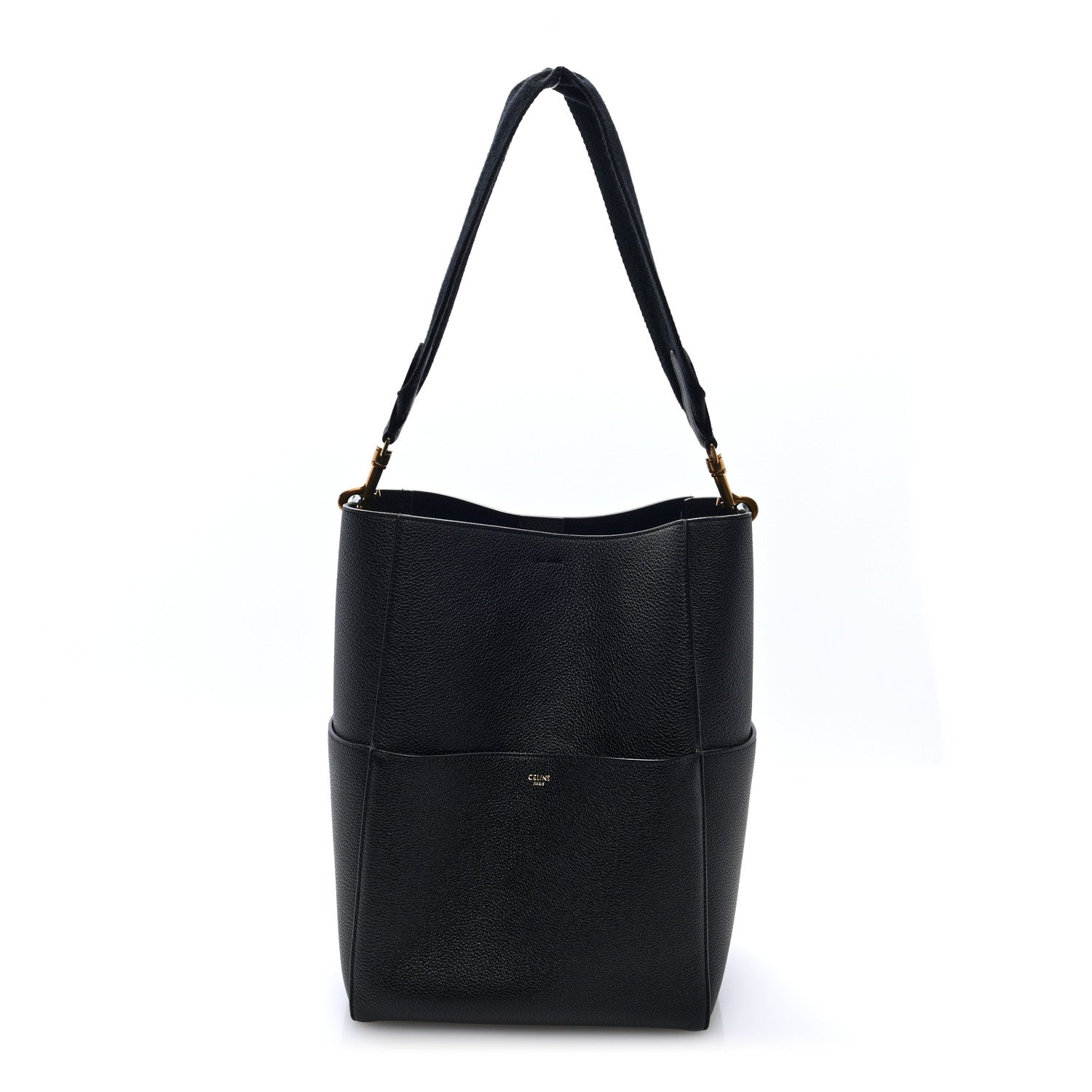 Soft Grained Calfskin Sangle Bucket Bag Black