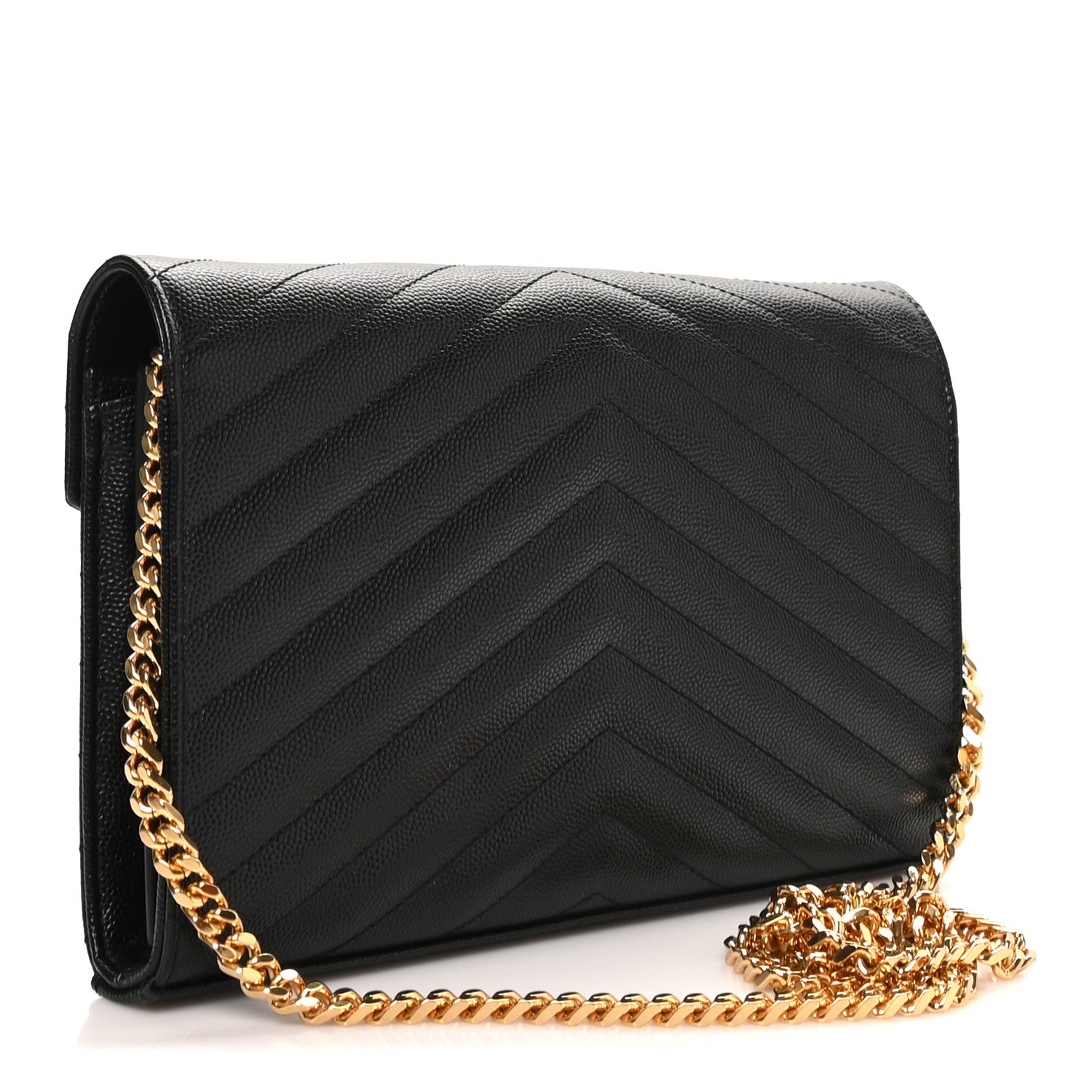 Grain De Poudre Matelasse Chevron Monogram Chain Wallet Black