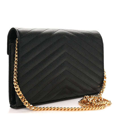 Grain De Poudre Matelasse Chevron Monogram Chain Wallet Black