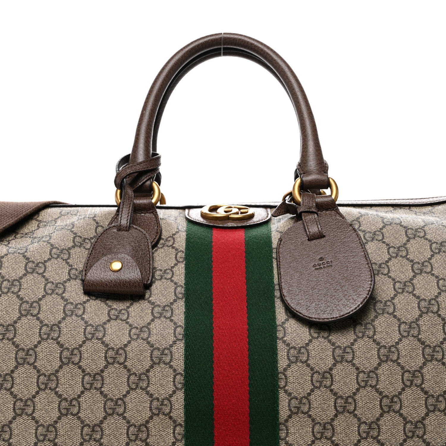 GG Supreme Monogram Textured Dollar Calfskin Web Medium Ophidia Carry-On Duffle Bag Beige Ebony New Acero
