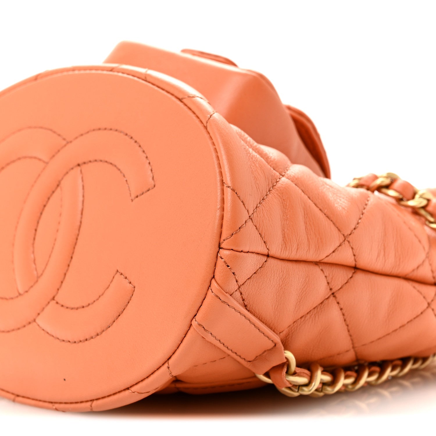 Calfskin Quilted Small CC Chain Bucket Backpack Orange
