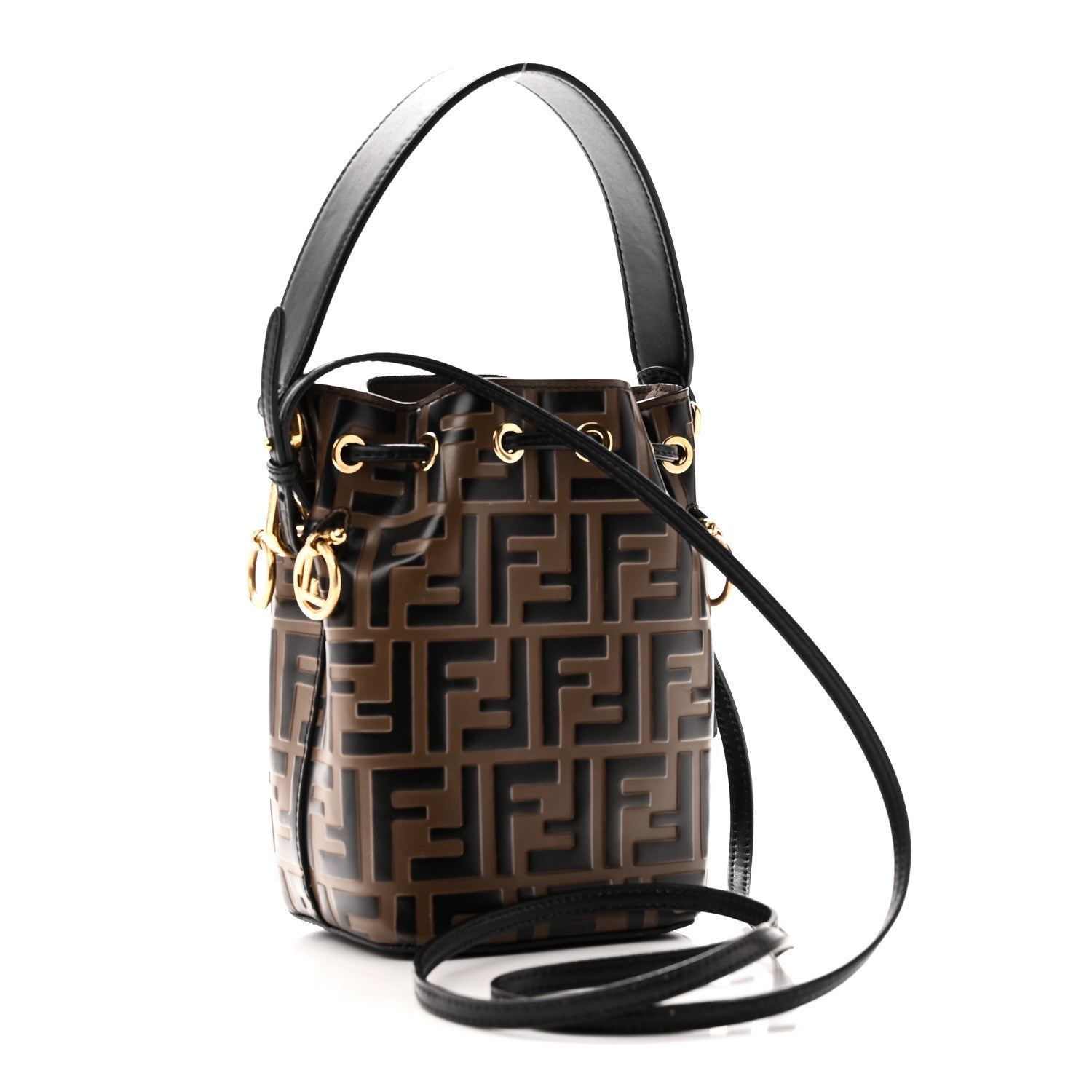 Vitello Liberty F is Fendi Bi-Color FF 1974 Embossed Mini Mon Tresor Bucket Bag Maya Black