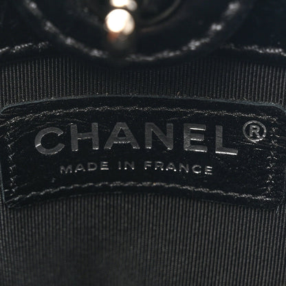 Crumpled Calfskin Quilted Chain Drawstring Bucket Bag Black